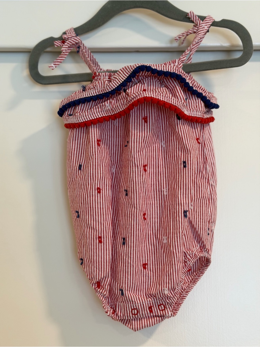 Cat & Jack Red and White Striped‎ Baby Romper with Navy Accents